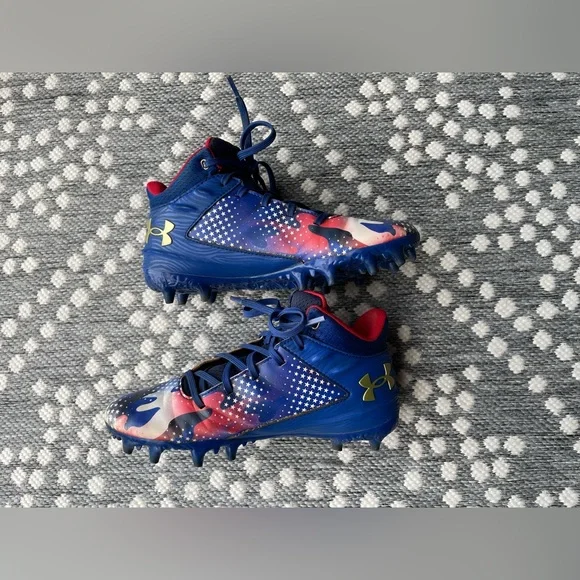 Under Armour Cleats Boys 5 Red White Blue 5Y UA spotlight USA football shoes - Picture 6 of 16